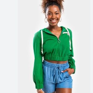 Francesca's Mi Ami NWT Cropped Jacket Green Hooded Summer 76 Size Medium